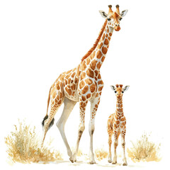 Fototapeta premium watercolor of Giraffe Mother Walking Calmly draw illustration, isolated on a white background.