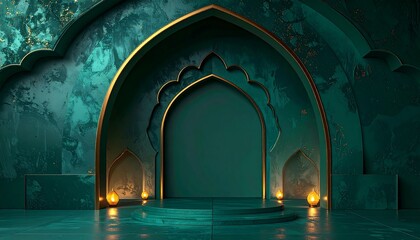 An ancient stone archway stands as a medieval entrance to a historical church, framing a dark blue sky above the ruins of a monumental European castle gateway