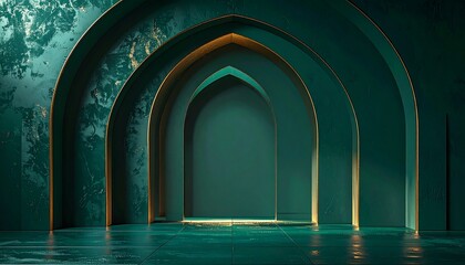 An ancient blue door stands within a gothic stone corridor of a medieval Spanish castle, featuring historic arches and columns that lead through a dark monastery cloister