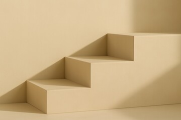 Fototapeta premium Minimal Beige Podium Background with Stair Display and Soft Light
