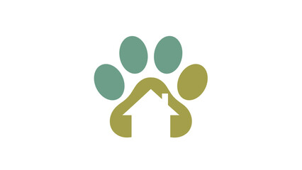Fototapeta premium A stylized logo featuring a paw print combined with a house silhouette, symbolizing pet-friendly housing or animal care services.