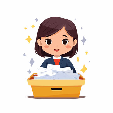Happy businesswoman organizing paperwork with a smile