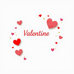 Valentine text surrounded by red and pink hearts and stars