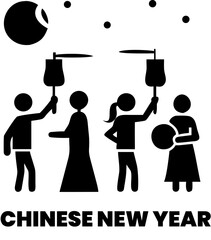 people holding lanterns and drums in a procession during chinese new year celebrations under moonlit night sky