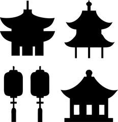 five sumo wrestlers in silhouette, depicting traditional japanese sport and martial arts culture, isolated on grey checkered background