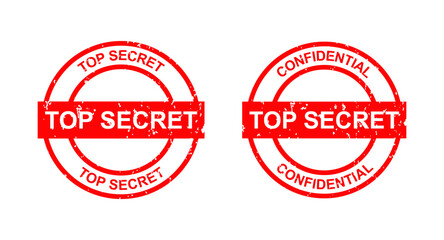 Top Secret and Confidential Red Stamp Icons with Distressed Texture for Security and Privacy Themes