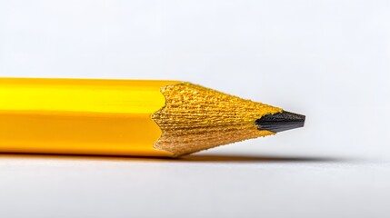 Close-up Shot of a Sharpened Yellow Pencil with a Black Tip and Wooden Texture.