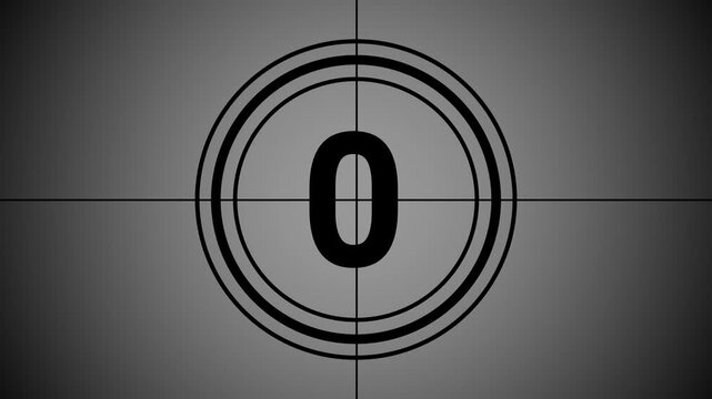 5 Seconds Old Film Circular Countdown Animation Black Background Vintage. 4K Video