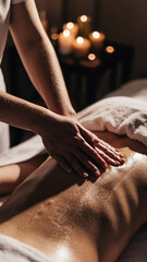 Obraz premium Relaxing spa massage therapy with warm candlelight ambiance