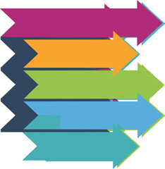 Colorful Arrows Pointing Right in Modern Minimalist Style with Bright Vibrant Colors on White Background for Infographic Design