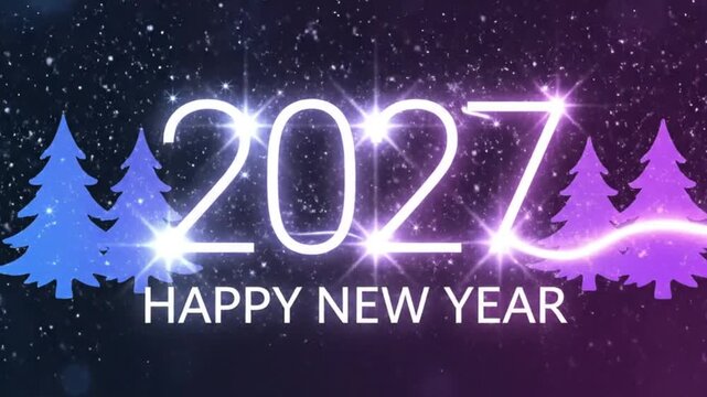 Happy New Year 2027 in 4K | Sparkling Text & Festive Trees