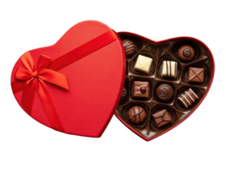 Heart shaped box of chocolates isolated on transparent background