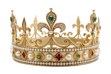 Luxury Golden Royal Crown with Gemstones and Pearls
