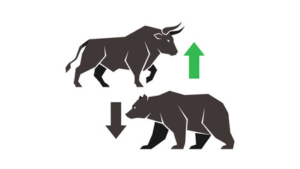 Minimal flat vector icon set representing bull and bear market trends