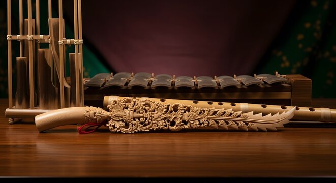 Traditional Sundanese musical instruments Angklung, Gamelan, and