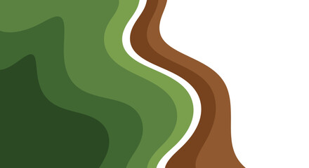 Abstract organic shapes, nature-inspired, green and brown flowing waves on white background