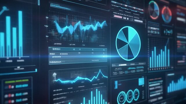 Digital dashboard with financial charts and data analysis