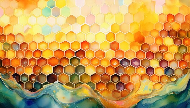 watercolor painting of honeycomb hexagon pattern painted honeycomb background honey production apiculture medicinal propolis painted bee wax texture