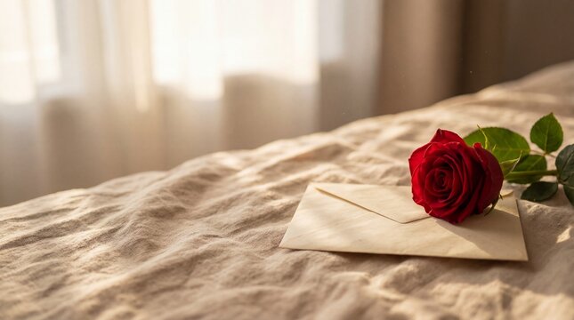 red rose on a bed