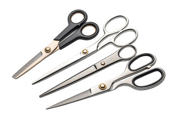 Set of Four Professional Scissors Isolated on White Background - Tailor Dressmaker Sewing Shears Collection