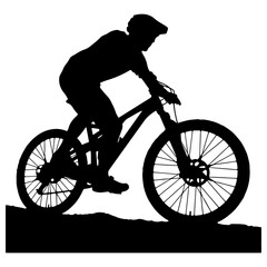 Obraz premium Silhouette of a mountain biker riding downhill on a white background cyclist rider