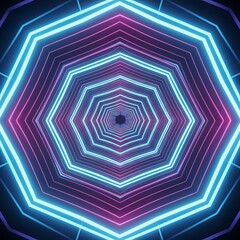 Vibrant neon hexagonal tunnel with glowing blue and pink lights