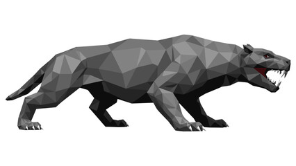 Fototapeta premium Low poly panther with sharp teeth and red eyes in aggressive pose