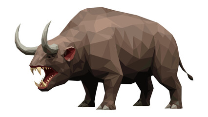 Fototapeta premium Geometric angry buffalo with sharp horns in low poly style