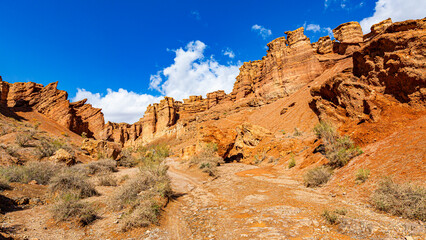 Fototapeta premium Charyn Canyon, Valley of Castles. The excellence of Kazakhstan. Panorama of natural unusual landscape