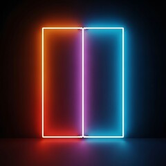 Vibrant neon rectangles glow in dark room