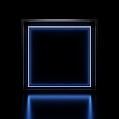 Neon blue square frame on black background