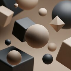 Geometric shapes floating in neutral background