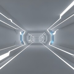 Futuristic gray corridor with glowing white lines