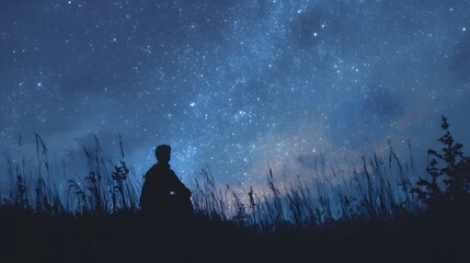 Contemplative Silhouette Gazing at the Majestic Starry Night Sky Above.