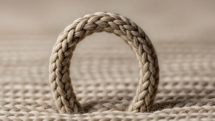 Braided Natural Fiber Rope Loop on Woven Textile Background