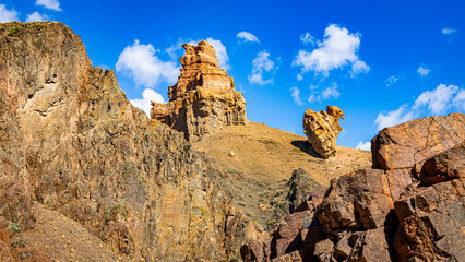 Charyn Canyon, Valley of Castles. The excellence of Kazakhstan. Panorama of natural unusual landscape