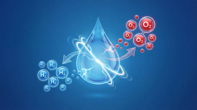 A water droplet becomes the site of hydrogen and oxygen separation. Electricity courses around the droplet as hydrogen molecules transform into oxygen molecules.