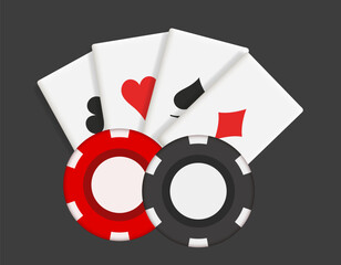 A fan of cards and playing chips. Casino-themed vector composition