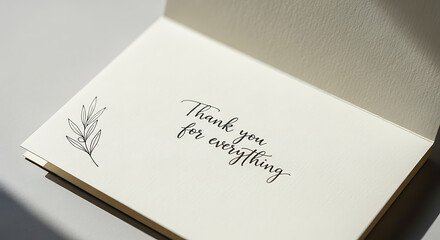 Elegant thank you card with handwritten text and minimalist decoration