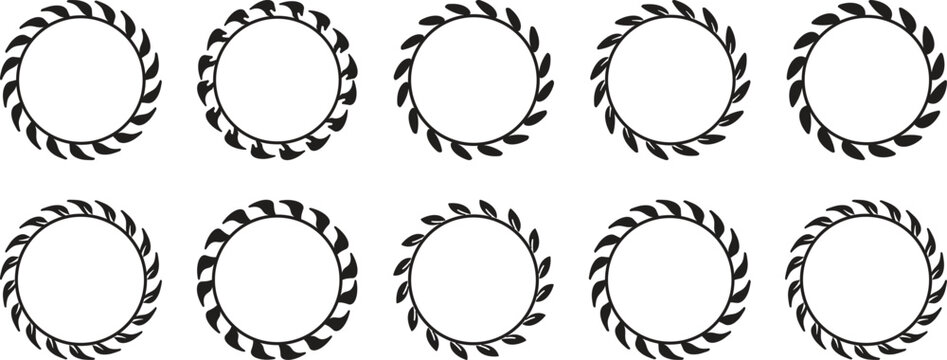 Set of black circular laurels branches. laurel wreath, gold wreaths award, achievement, heraldry, award laurel wreaths. Silhouette laurel wreath. Heraldic trophy crest, Greek and Roman olive branch.
