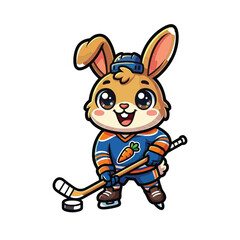 Cute Cartoon Bunny Hockey Player Mascot Illustration