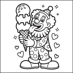Obraz premium Funny clown black line art vector illustration coloring page for kids and adults
