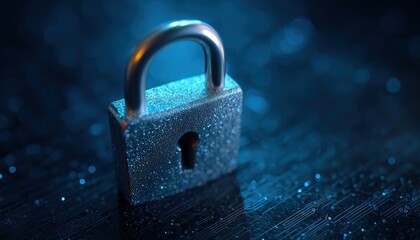 Blue Abstract High-Speed Internet Technology Demonstrates Cyber Data Privacy With Padlock Featuring Keyhole In Personal Data Security.