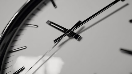 Detailed close up of the hands and markings on a precision timepiece face