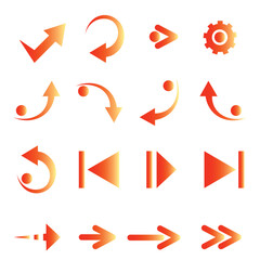 A collection of orange and yellow arrow icons on a white background