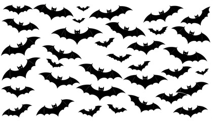 Black silhouettes of nocturnal creatures populate a white background, creating a textured pattern. Various sizes