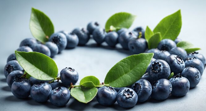 Fresh blueberries with bluberry leaves