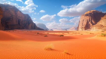 Endless sand dunes and desert cliffs bathed in sunlight convey the rugged beauty of the wilderness — perfect as a natural backdrop for tourist brochures or documentary films.