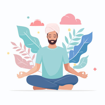 Illustration vectorielle bien‑&ecirc;tre mental, silhouette humaine abstraite, formes douces, palette pastel, style minimaliste zen, apaisant, calme
