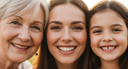 Three smiling women of different ages together transparent background
